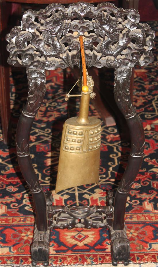 A Chinese rosewood stand and bronze bell, late 19th century, 82cm